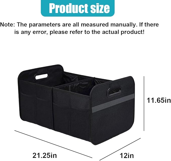 Car Trunk Organizer, Collapsible Multi-Compartment Auto Storage Box with 4 Pockets, Waterproof Oxford Fabric Car Trunk Container Accessories for Sedan SUV Truck (Black)