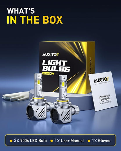 AUXITO 9006/HB4 Bulbs, 900% Brighter Ultra-Bright, Plug N Play, Long Lifespan, No Flicker, 99% Compatibility, 2PCS