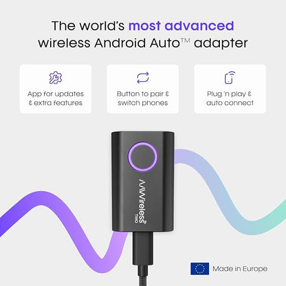 AAWireless Two – Wireless Android Auto Adapter – Convert Factory Wired Android Auto to Wireless – Bluetooth & Wi-Fi Auto Connect – Easy Plug & Play – Multifunction Button – Made in Europe