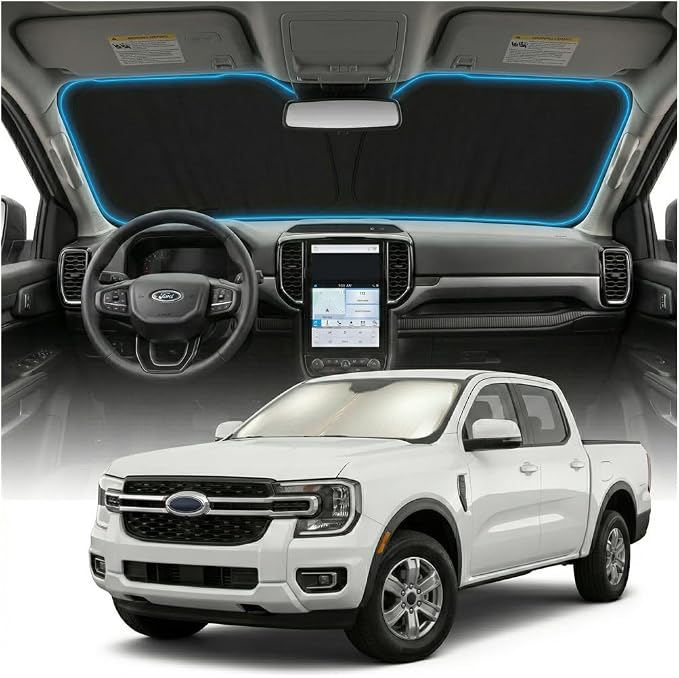 for Ford Ranger Sun Shade Windshield Cover - Custom Fit Ranger Accessories 2019-2025 2026 Sunshade Foldable UV Protection & Heat Shield Sun Visor Accessories