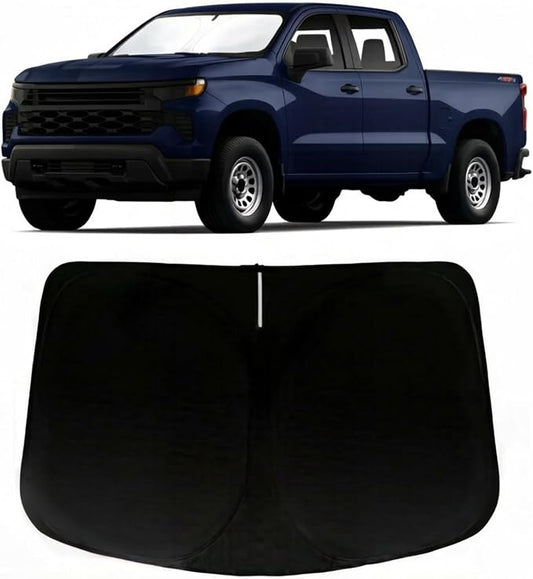 Windshield Sun Shade for Chevy Chevrolet Silverado 1500 2019-2026, Car Front Window Sunshade with 240T Sun Visor Protector Blocks UV Rays Heat Sun Shield Accessories