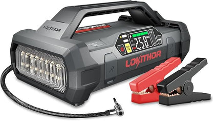 LOKITHOR JA300 Jump Starter with Air Compressor, 1500Amp 12V Portable Car Battery Booster Pack for Upto 7.0L Gas or 4.5L Diesel, 150 PSI Tire Inflator with Digital Screen, 24 Months Ultra-Long Standby