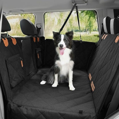 Dog Car Seat Cover for Back Seat, Hard Bottom Back Seat Extender for Dogs, Waterproof Car Hammock, Backseat Bed and Car Seat Protector, Nonslip Fit for Cars, SUVs, Trucks, 52 x 25 in, Black