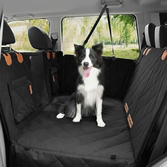 Dog Car Seat Cover for Back Seat, Hard Bottom Back Seat Extender for Dogs, Waterproof Car Hammock, Backseat Bed and Car Seat Protector, Nonslip Fit for Cars, SUVs, Trucks, 52 x 25 in, Black