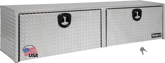 Buyers Products 1701561 Diamond Tread Aluminum Topsider Truck Box with Lockable T Handle Latch, 16x13x96 Inch, Truck Storage and Organizer, Made in the USA, Dual Drop Doors, Compression Latch