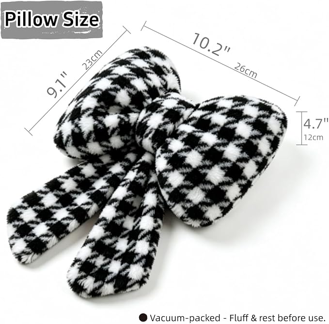 Sexysamba 2 Pcs Plush Bow Car Headrest Neck Pillow Cute Bow Pillow for Car Seat Décor Soft Neck Support for Comfortable Driving Traveling Office Fluffy Head Rest Cushion, Black Houndstooth
