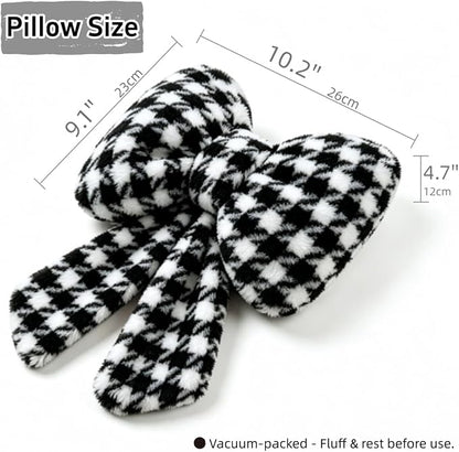 Sexysamba 2 Pcs Plush Bow Car Headrest Neck Pillow Cute Bow Pillow for Car Seat Décor Soft Neck Support for Comfortable Driving Traveling Office Fluffy Head Rest Cushion, Black Houndstooth