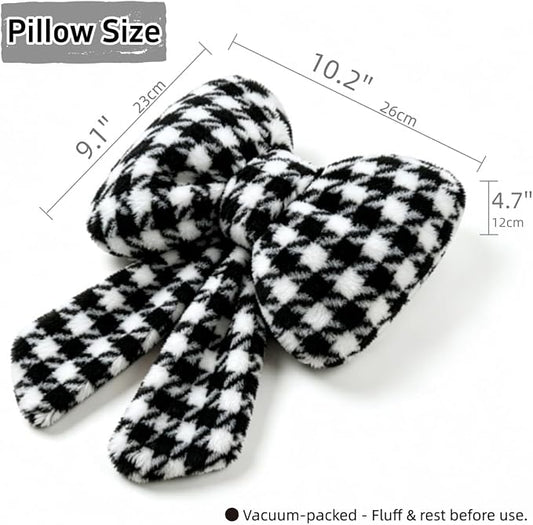 Sexysamba 2 Pcs Plush Bow Car Headrest Neck Pillow Cute Bow Pillow for Car Seat Décor Soft Neck Support for Comfortable Driving Traveling Office Fluffy Head Rest Cushion, Black Houndstooth