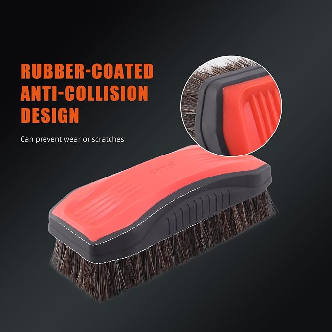 Leather Cleaner Brush, SPTA 2Pcs Fine Long Bristle Horse Hair Brush for Car Detailing,Ideal for Car Interiors,Furniture, Sneakers, Boots,and More -Safe for Natural, Synthetic, Faux, and Pleather