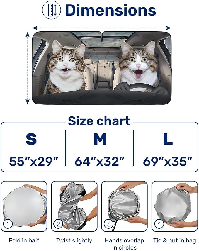 GENANY Naughty Cat Sun Shade for Car SUV Truck (64x32 Inches), Automobile Sunshade, Protector Blocks UV, Car Accessories, Auto Decor