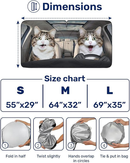 GENANY Naughty Cat Sun Shade for Car SUV Truck (64x32 Inches), Automobile Sunshade, Protector Blocks UV, Car Accessories, Auto Decor