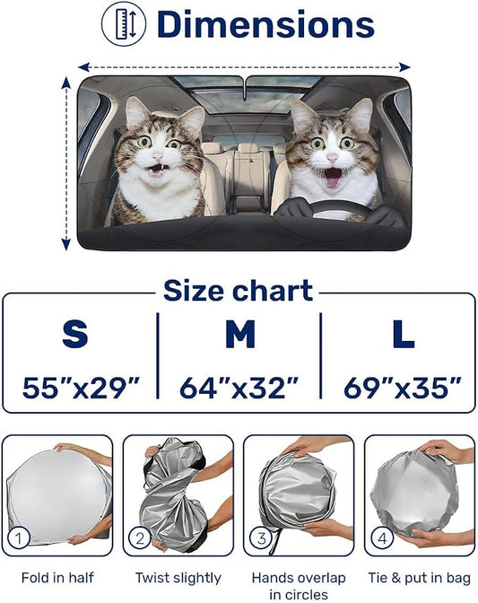GENANY Naughty Cat Sun Shade for Car SUV Truck (64x32 Inches), Automobile Sunshade, Protector Blocks UV, Car Accessories, Auto Decor