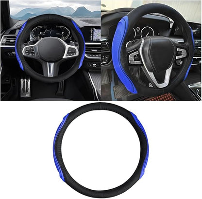 Osilly 15 Inch Car Leather Steering Wheel Cover, Automotive Accessories Elastic Breathable Anti-Slip Soft Wheel Protector Fits Men and Women, Suitable for SUVs, Trucks, Vehicles and RVs (Black/Blue)