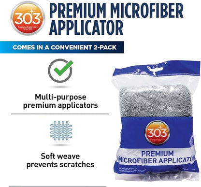 303 Products Premium Microfiber Applicator (2 Count) - Car Detailing Applicator Pads - Gentle Scratch-Free Microfiber - Machine Washable and Re-Usable - Foam Pad Interior - (39031)