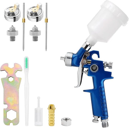 Mini HVLP Air Spray Gun Kit, with 0.8mm & 1.0mm Nozzles&125cc Cup, Small Automotive Paint Sprayer, Paint Guns Touch Up Detail Spot Repair, for House Painting, Furniture, Cars (Blue)