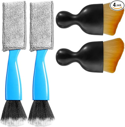 4PCS Car Interior Dust Brush, Soft Bristles Cleaning Brush Car Detailing Brush, Double Head Brush for Car Clean, Car Interior Crevice Brush for Cleaning Dashboard Panels Air Vent Leather (Yellow&Blue)