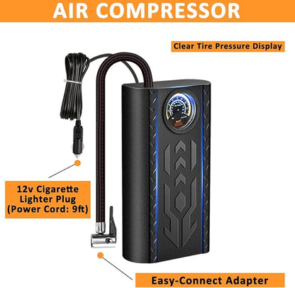 105 PCS Roadside Car Emergency Assistance Kit with Portable Air Compressor Jumper Cables