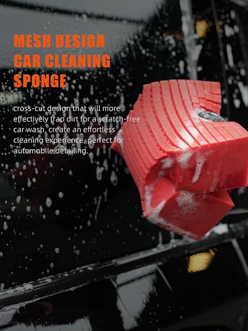 Car Wash Sponge, SPTA 3 Pack Big Red Sponge, Scratch-Free Car Cleaning Sponge, Durable Cross Cut Grid Sponge for Auto Multi Use Cleaning Washing Surfaces