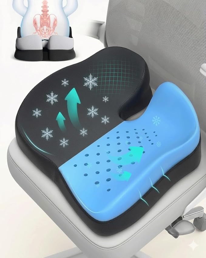 Seat Cushions for Office Chairs Wheelchair Cushion for Long Sitting Back Pain，Memory Foam Seat Car Computer Desk Chair Cushion，Coccyx Cushion for Tailbone Pain Relief Cushion Office Chair Black Blue