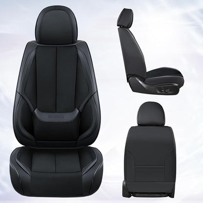 Coverado Front Seat Covers, 2 Pieces Universal Seat Covers for Cars, Breathable Fabric & Leather Car Seat Protectors, Car Seat Cushions Auto Accessories Fit for Most Sedans SUV Truck, Black