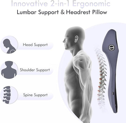 FLORICH Ergonomic Car Seat Cushion and 2-in-1 Lumbar Support Pillow Headrest Memory Foam Car Cushion Back Support Neck Pillow Driving Lumbar Seat Cushion for Truck Driver Sciatica Pain Relief, Blue
