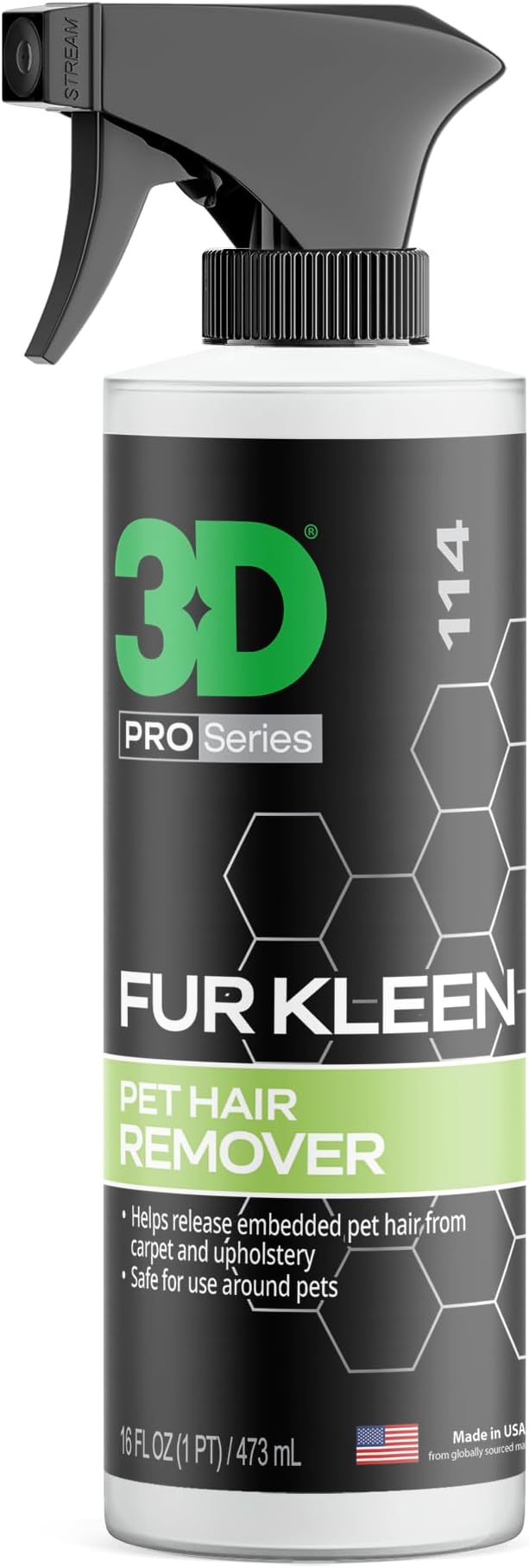 3D Fur Kleen - Pet Hair Remover & Cleaner - Loosens Embedded Pet Fur for Easy Removal - Safe for Carpets, Upholstery & Auto Interiors, 16 Ounce