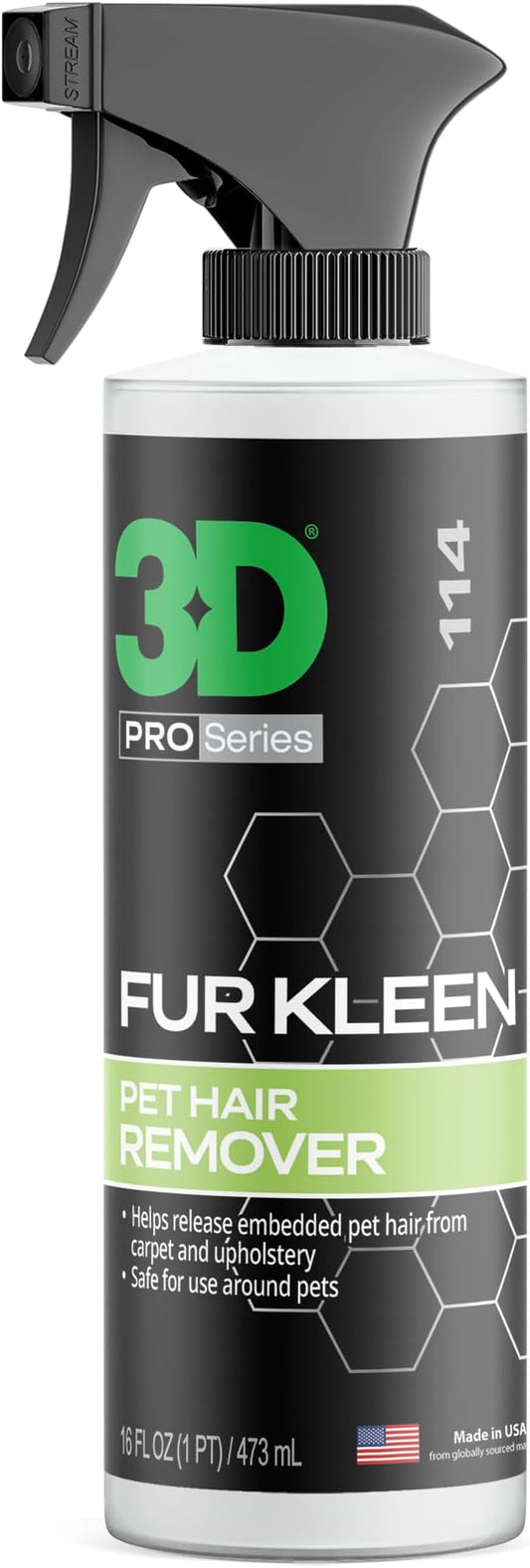 3D Fur Kleen - Pet Hair Remover & Cleaner - Loosens Embedded Pet Fur for Easy Removal - Safe for Carpets, Upholstery & Auto Interiors, 16 Ounce