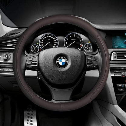 Microfiber Leather Steering Wheel Cover with Classic Embossing, Anti-Slip Breathable Auto Car Wheel Protector, 15 Inch, Coffee
