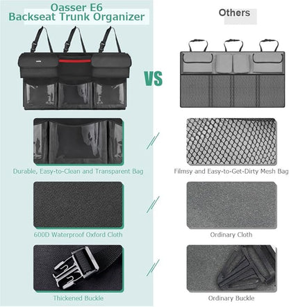 Oasser Trunk Organizer for Car, Hanging Car Organizer with 6 Large Pockets 3 Adjustable Straps 43.3x19 Inch