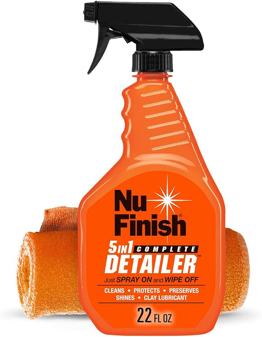 5-in-1 Complete Detailer Spray with Towel by Nu Finish, Preserves and Protects Car Detailing, Includes 1 Microfiber Towel, 22 Oz Spray