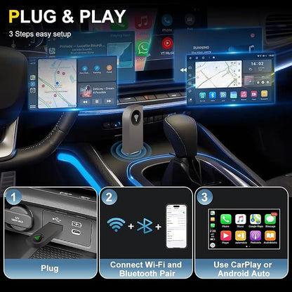 2 in 1 Wireless CarPlay Adapter, Android Auto Plug&Play CarPlay Dongle Converts Wired to Wireless with USB&USB-C/Type-C, Fast Auto-Connect, Stable Control & No Delay, for iOS 10+/Android 11+