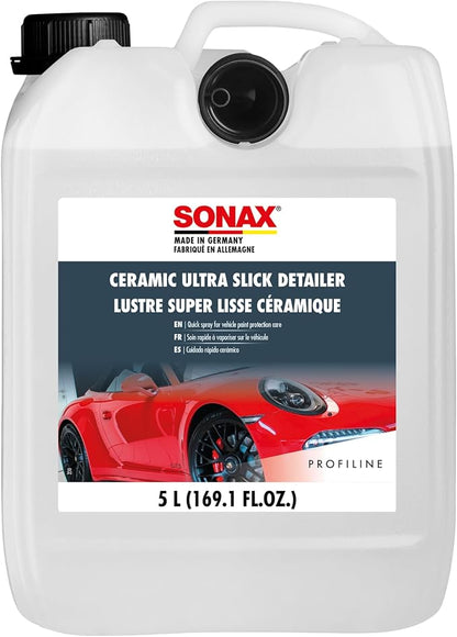 SONAX Ceramic Ultra Slick Detailer | Ceramic Quick Spray Detailer | Si Carbon Ceramic | Durable High Shine Detailer | Slick to the Touch Detailer | Waterless Wash | 268500 | 5 Liter