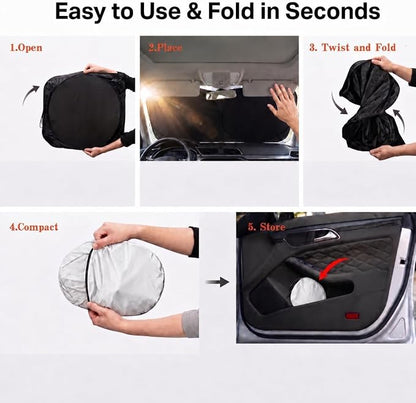 Car Windshield Sun Shade, Funny Eyes Large Foldable Car Sun Shade, Windshield Cover Universal Fits Full-Size Pickup Truck SUV, UV Heat Protection - 63 x 33.86