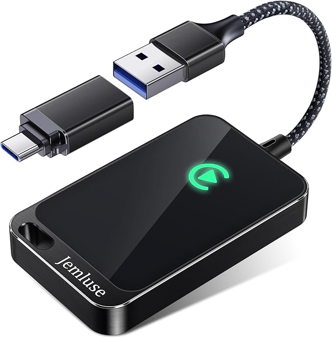 Jemluse Wireless CarPlay Adapter for Apple iPhone - Multi-User Seamless Connection for Convert Wired to Wireless Car Play Adapter - No Latency from iOS 10+ to Screen w/USB C (All Black)