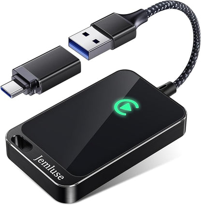 Jemluse Wireless CarPlay Adapter for Apple iPhone - Multi-User Seamless Connection for Convert Wired to Wireless Car Play Adapter - No Latency from iOS 10+ to Screen w/USB C (All Black)