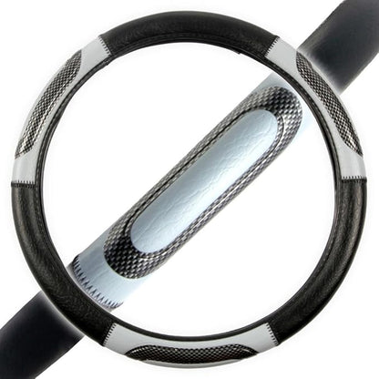 BDK Sporty Two Tone Ergonomic Grip Steering Wheel Cover - Carbon Fiber Grip for Standard Size Wheels 14.5-15 inch Gray/Black