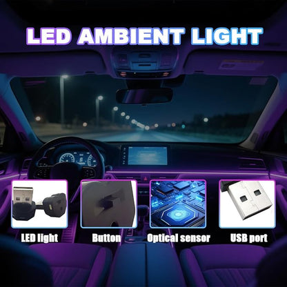 2PCS USB LED Car Interior Atmosphere Lamp, Portable Mini Vehicle Ambient Lighting Kit, Plug-in USB Interface Automotive Night Light Decor Accessories, Universal Fit