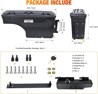 Nilight Truck Bed Tool Box Right Passenger Side Truck Tool Box Fit for Ford F-250/350 Super Duty 1999-2016 ABS Swing Case Truck Bed Storage Box with Lockable Lid Waterproof Wheel Well Toolbox Balck