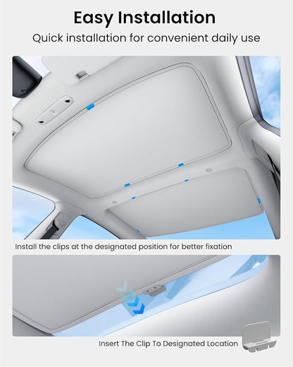 REEVAA 2026 Upgraded Tesla Model 3 Sunshade Roof [No Gaps, No-Sagging] Model 3 Accessories Heat Insulation Foldable Glass Sunroof Cover for Model 3 2020-2026 Highland, 2PCS, Gray
