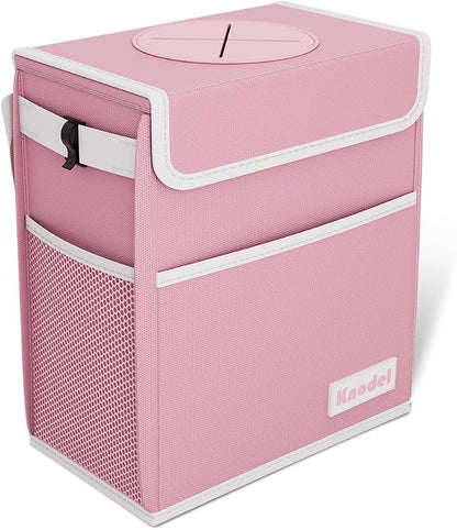 K KNODEL Car Trash Can, Waterproof Garbage Bag with Lid, Leak-Proof Trash Bin, Car Bin Hanging (Pink, Large)
