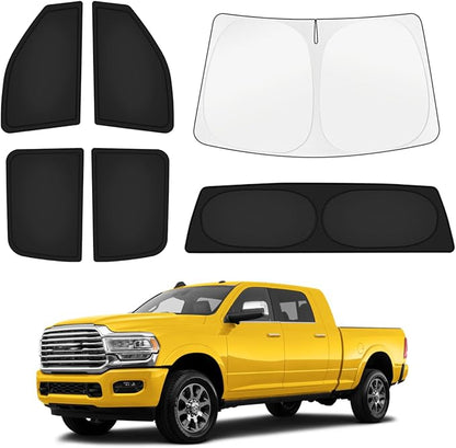 KUST Car Window Shades for Dodge RAM 2500/3500 2010-2025 2026 Windshield Sun Shade Side Window Cover UV Block Privacy Protection Ram Accessories for Camping Blackout Rear Back Full Set 6PCS
