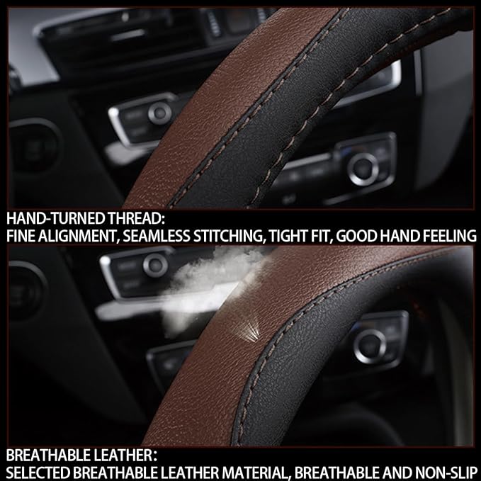BESULEN Car Steering Wheel Cover, Soft Leather Steering Wheel Protector, Universal Non-Slip Steering Wheel Covers, Comfortable Grip Sweat-Absorbent, Automotive Interior Accessories