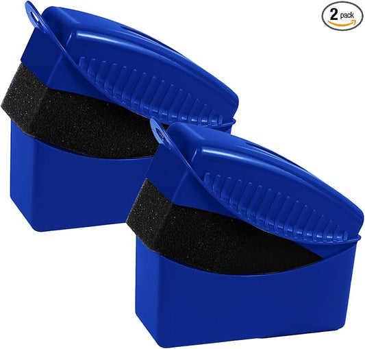 2PCS Tire Dressing Applicator, Car Tire Applicator Dressing Shine Sponge, Reusable Tire Dressing Applicator Pads with Lid, Wheel Applicator Foam for Car Detailing Cleaning (Blue)