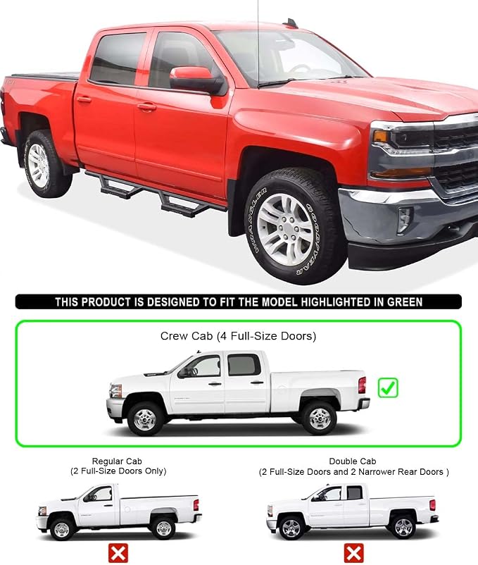 APS Drop Steps Running Boards Compatible with Chevy Silverado GMC Sierra 2007-2018 Crew Cab & 2500 HD 3500 HD 2019 (Exclude 07 Classic) | Stainless Steel Side Steps | Anti-Slip