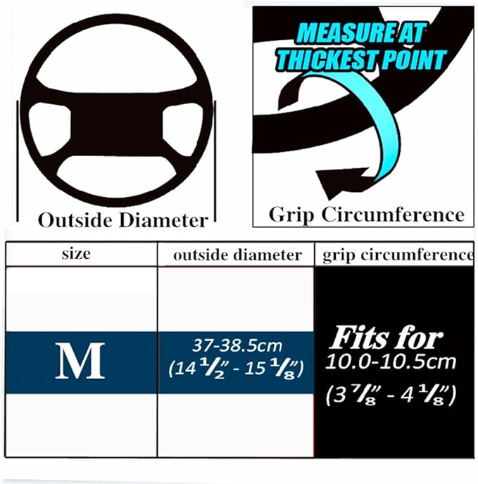 BMLEI Universal Auto Steering Wheel Cover with Top Genuine Leather and Anti-Slip Design, Soft Padding, Heavy Duty