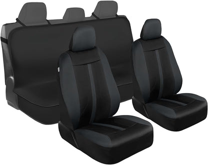 Motor Trend Front & Rear Car Seat Covers Full Set - Charcoal Cloth Bucket Seat Covers for Front Seats + Waterproof Rear Split Bench Cover – Universal Fit for Car Truck SUV Van Interior Protection