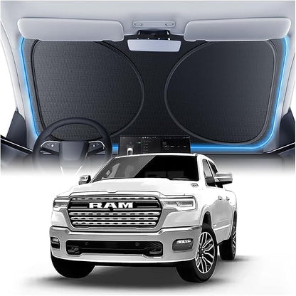 Windshield Sun Shade for Ram 1500 （2011-2026）, Custom Fit Sunshade, 100% UV Block & Heat Insulation, Foldable Car Sunshade with Storage Bag, Protect Interior Accessories