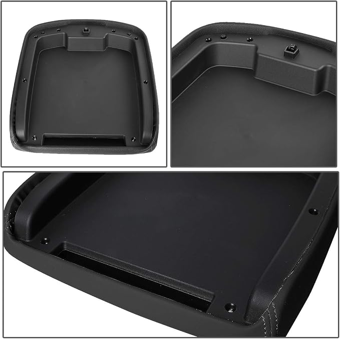 Auto Dynasty Black Leather Center Console Lid Armrest Cover Compatible with 2007-2014 Chevy Avalanche Silverado Tahoe Yukon XL Sierra