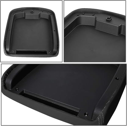 Auto Dynasty Black Leather Center Console Lid Armrest Cover Compatible with 2007-2014 Chevy Avalanche Silverado Tahoe Yukon XL Sierra