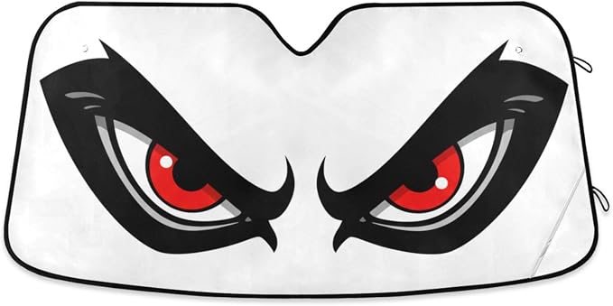Windshield Sun Shade Cartoon Angry Red Eyes Front Window Block UV Shades Visor Reflective Retractable for Car SUV Trucks